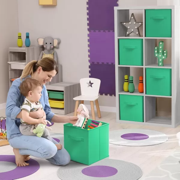 imageSorbus Fabric Storage Cubes  6 Foldable Storage Bins for Organizing Pantry Cubbies Toy Box  Clothes Storage ampamp Closet Organizer  13 Inch Collapsible Cube Baskets for Shelves with HandleTeal
