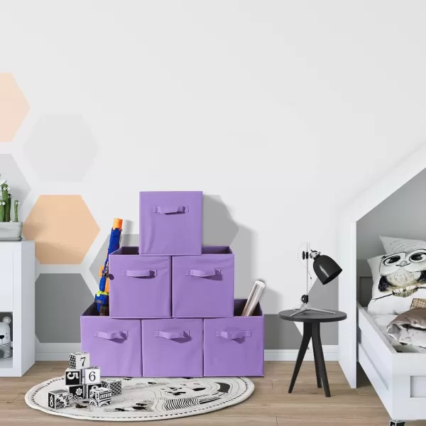 imageSorbus Fabric Storage Cubes  6 Foldable Storage Bins for Organizing Pantry Cubbies Toy Box  Clothes Storage ampamp Closet Organizer  13 Inch Collapsible Cube Baskets for Shelves with HandlePastel Purple