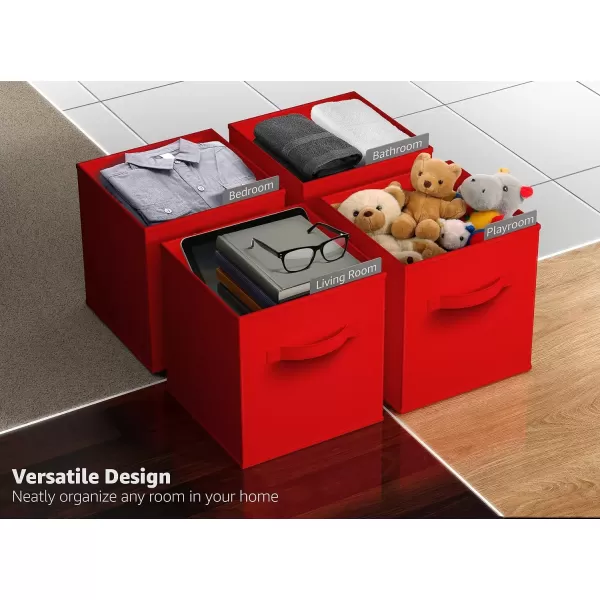 imageSorbus Fabric Storage Cubes  6 Foldable Storage Bins for Organizing Pantry Cubbies Toy Box  Clothes Storage ampamp Closet Organizer  13 Inch Collapsible Cube Baskets for Shelves with HandleRed