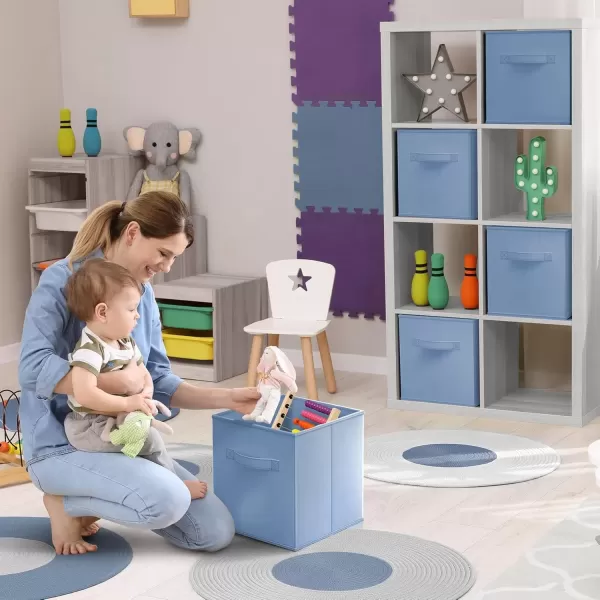 imageSorbus Fabric Storage Cubes  6 Foldable Storage Bins for Organizing Pantry Cubbies Toy Box  Clothes Storage ampamp Closet Organizer  13 Inch Collapsible Cube Baskets for Shelves with HandlePastel Blue