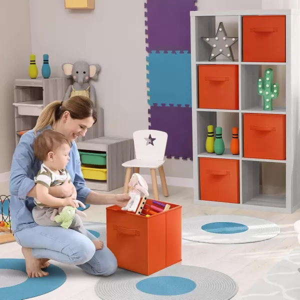 imageSorbus Fabric Storage Cubes  6 Foldable Storage Bins for Organizing Pantry Cubbies Toy Box  Clothes Storage ampamp Closet Organizer  13 Inch Collapsible Cube Baskets for Shelves with HandleOrange