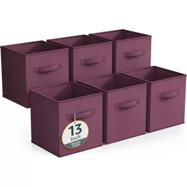 imageSorbus Fabric Storage Cubes  6 Foldable Storage Bins for Organizing Pantry Cubbies Toy Box  Clothes Storage ampamp Closet Organizer  13 Inch Collapsible Cube Baskets for Shelves with HandlePurple