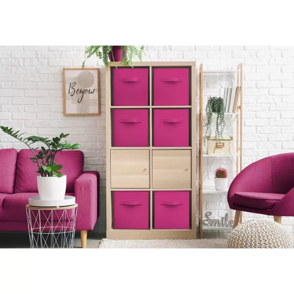 imageSorbus Fabric Storage Cubes  6 Foldable Storage Bins for Organizing Pantry Cubbies Toy Box  Clothes Storage ampamp Closet Organizer  13 Inch Collapsible Cube Baskets for Shelves with HandlePink