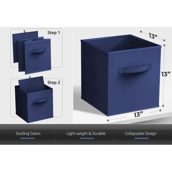 imageSorbus Fabric Storage Cubes  6 Foldable Storage Bins for Organizing Pantry Cubbies Toy Box  Clothes Storage ampamp Closet Organizer  13 Inch Collapsible Cube Baskets for Shelves with HandleNavy Blue