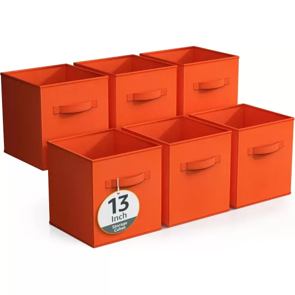 imageSorbus Fabric Storage Cubes  6 Foldable Storage Bins for Organizing Pantry Cubbies Toy Box  Clothes Storage ampamp Closet Organizer  13 Inch Collapsible Cube Baskets for Shelves with HandleOrange