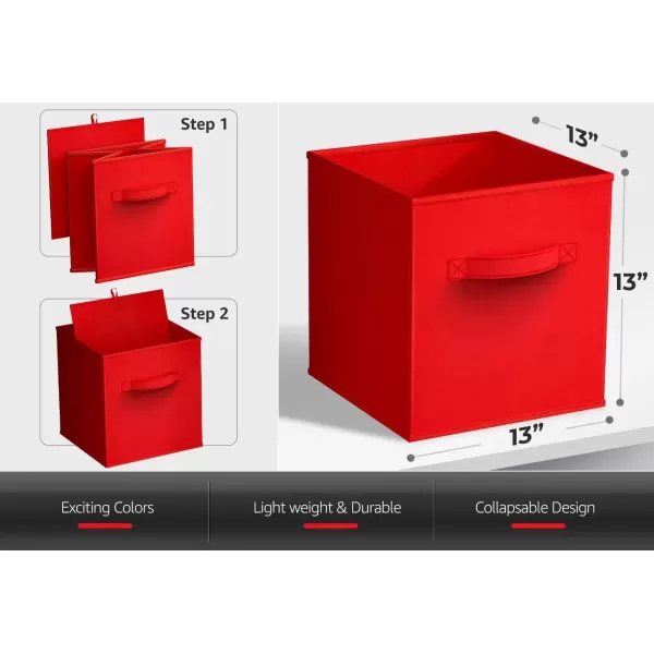 imageSorbus Fabric Storage Cubes  6 Foldable Storage Bins for Organizing Pantry Cubbies Toy Box  Clothes Storage ampamp Closet Organizer  13 Inch Collapsible Cube Baskets for Shelves with HandleRed