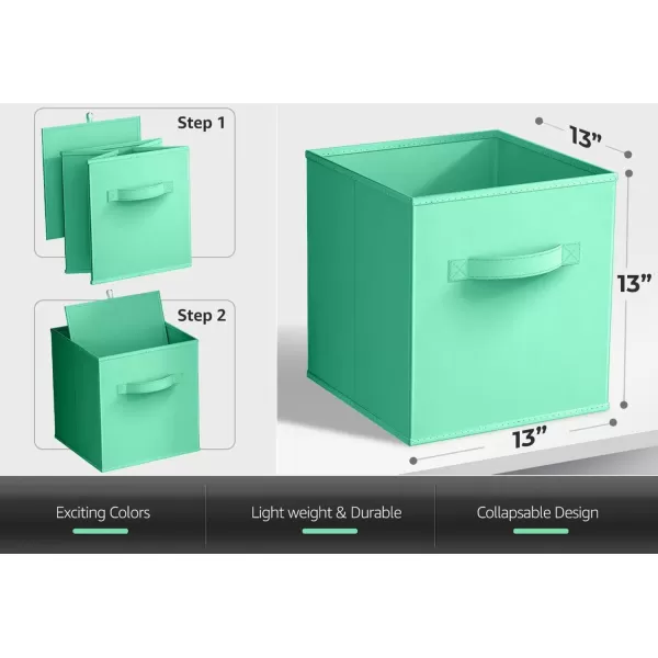 imageSorbus Fabric Storage Cubes  6 Foldable Storage Bins for Organizing Pantry Cubbies Toy Box  Clothes Storage ampamp Closet Organizer  13 Inch Collapsible Cube Baskets for Shelves with HandleTeal