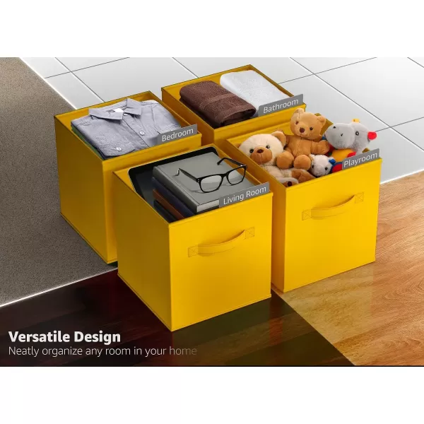 imageSorbus Fabric Storage Cubes  6 Foldable Storage Bins for Organizing Pantry Cubbies Toy Box  Clothes Storage ampamp Closet Organizer  13 Inch Collapsible Cube Baskets for Shelves with HandleDark Yellow