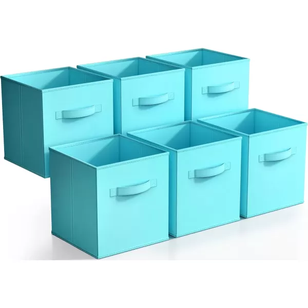 imageSorbus Fabric Storage Cubes  6 Foldable Storage Bins for Organizing Pantry Cubbies Toy Box  Clothes Storage ampamp Closet Organizer  13 Inch Collapsible Cube Baskets for Shelves with HandleAqua
