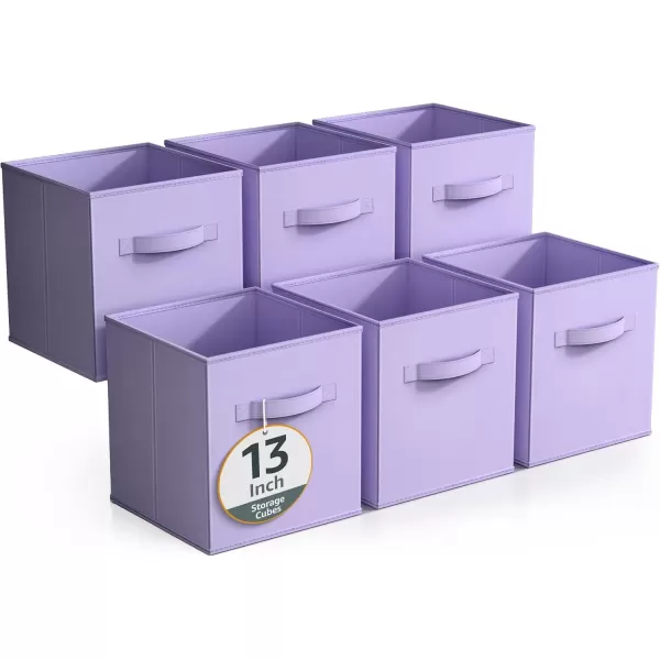 imageSorbus Fabric Storage Cubes  6 Foldable Storage Bins for Organizing Pantry Cubbies Toy Box  Clothes Storage ampamp Closet Organizer  13 Inch Collapsible Cube Baskets for Shelves with HandlePastel Purple