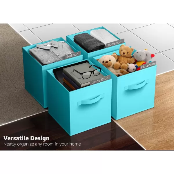 imageSorbus Fabric Storage Cubes  6 Foldable Storage Bins for Organizing Pantry Cubbies Toy Box  Clothes Storage ampamp Closet Organizer  13 Inch Collapsible Cube Baskets for Shelves with HandleAqua