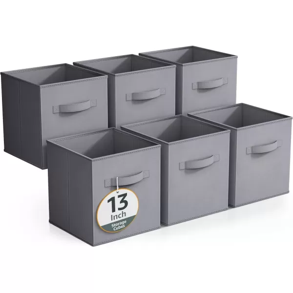 imageSorbus Fabric Storage Cubes  6 Foldable Storage Bins for Organizing Pantry Cubbies Toy Box  Clothes Storage ampamp Closet Organizer  13 Inch Collapsible Cube Baskets for Shelves with HandleGray