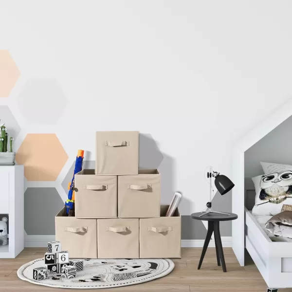 imageSorbus Fabric Storage Cubes  6 Foldable Storage Bins for Organizing Pantry Cubbies Toy Box  Clothes Storage ampamp Closet Organizer  13 Inch Collapsible Cube Baskets for Shelves with HandleBeige