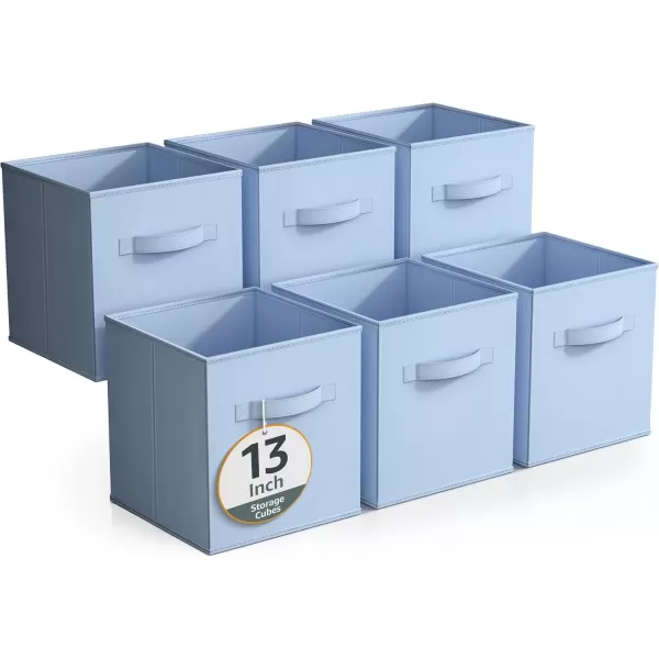 imageSorbus Fabric Storage Cubes  6 Foldable Storage Bins for Organizing Pantry Cubbies Toy Box  Clothes Storage ampamp Closet Organizer  13 Inch Collapsible Cube Baskets for Shelves with HandlePastel Blue