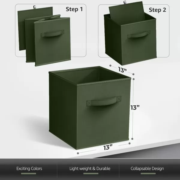 imageSorbus Fabric Storage Cubes  6 Foldable Storage Bins for Organizing Pantry Cubbies Toy Box  Clothes Storage ampamp Closet Organizer  13 Inch Collapsible Cube Baskets for Shelves with HandleDark Green