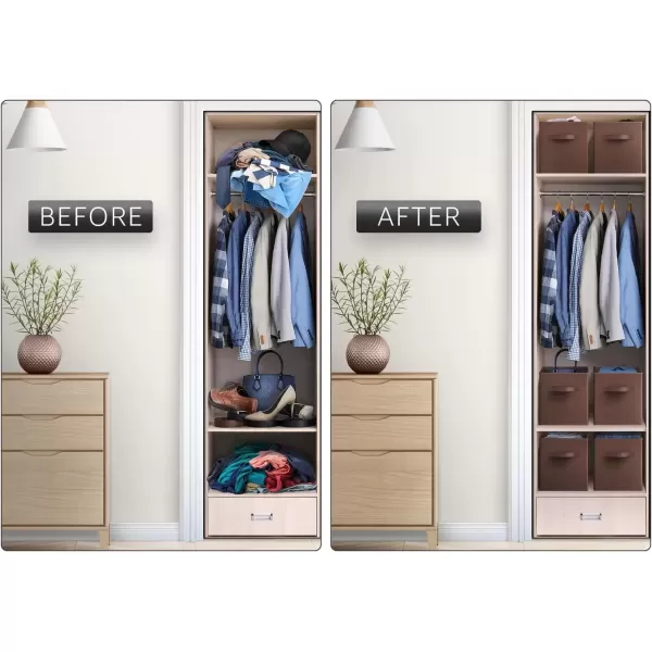 imageSorbus Fabric Storage Cubes  6 Foldable Storage Bins for Organizing Pantry Cubbies Toy Box  Clothes Storage ampamp Closet Organizer  13 Inch Collapsible Cube Baskets for Shelves with HandleChocolate