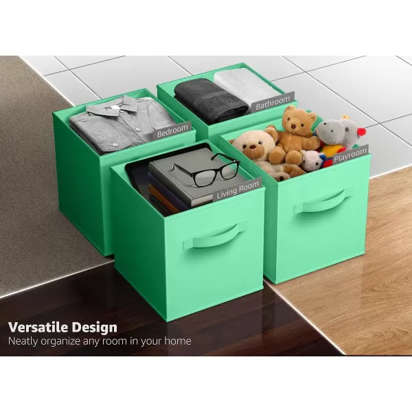 imageSorbus Fabric Storage Cubes  6 Foldable Storage Bins for Organizing Pantry Cubbies Toy Box  Clothes Storage ampamp Closet Organizer  13 Inch Collapsible Cube Baskets for Shelves with HandleTeal