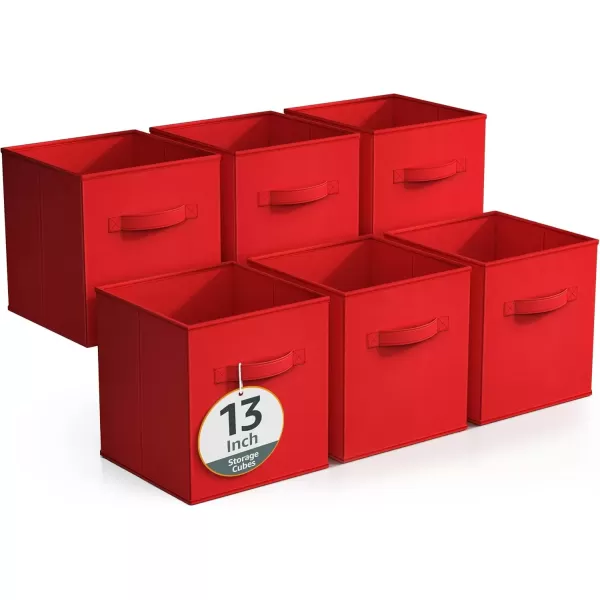 imageSorbus Fabric Storage Cubes  6 Foldable Storage Bins for Organizing Pantry Cubbies Toy Box  Clothes Storage ampamp Closet Organizer  13 Inch Collapsible Cube Baskets for Shelves with HandleRed