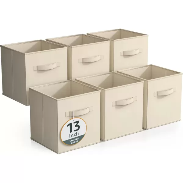 imageSorbus Fabric Storage Cubes  6 Foldable Storage Bins for Organizing Pantry Cubbies Toy Box  Clothes Storage ampamp Closet Organizer  13 Inch Collapsible Cube Baskets for Shelves with HandleBeige