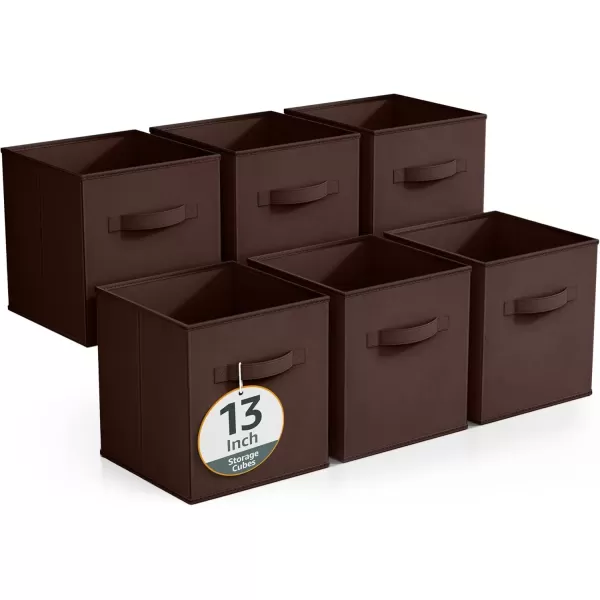 imageSorbus Fabric Storage Cubes  6 Foldable Storage Bins for Organizing Pantry Cubbies Toy Box  Clothes Storage ampamp Closet Organizer  13 Inch Collapsible Cube Baskets for Shelves with HandleChocolate