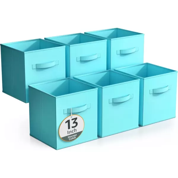 imageSorbus Fabric Storage Cubes  6 Foldable Storage Bins for Organizing Pantry Cubbies Toy Box  Clothes Storage ampamp Closet Organizer  13 Inch Collapsible Cube Baskets for Shelves with HandleAqua