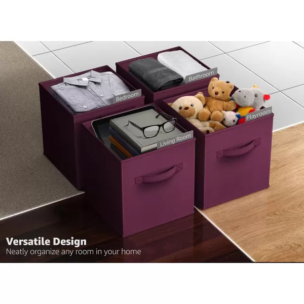 imageSorbus Fabric Storage Cubes  6 Foldable Storage Bins for Organizing Pantry Cubbies Toy Box  Clothes Storage ampamp Closet Organizer  13 Inch Collapsible Cube Baskets for Shelves with HandlePurple