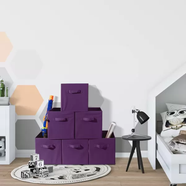 imageSorbus Fabric Storage Cubes  6 Foldable Storage Bins for Organizing Pantry Cubbies Toy Box  Clothes Storage ampamp Closet Organizer  13 Inch Collapsible Cube Baskets for Shelves with HandlePurple