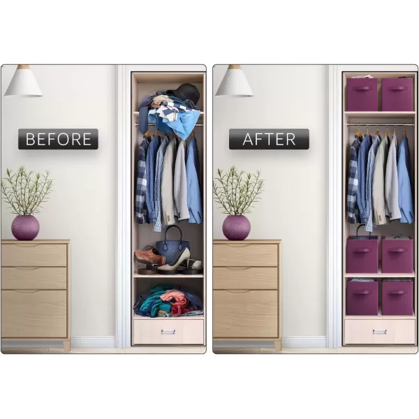imageSorbus Fabric Storage Cubes  6 Foldable Storage Bins for Organizing Pantry Cubbies Toy Box  Clothes Storage ampamp Closet Organizer  13 Inch Collapsible Cube Baskets for Shelves with HandlePurple