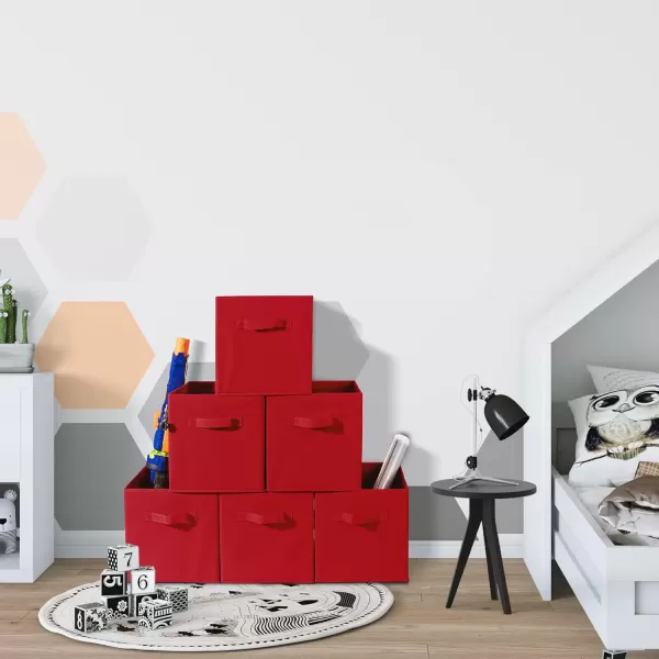 imageSorbus Fabric Storage Cubes  6 Foldable Storage Bins for Organizing Pantry Cubbies Toy Box  Clothes Storage ampamp Closet Organizer  13 Inch Collapsible Cube Baskets for Shelves with HandleRed