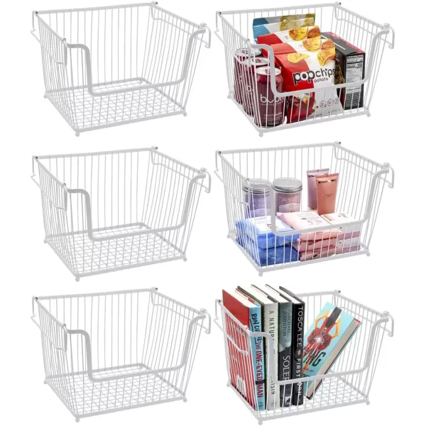 imageSorbus Farmhouse Scoop Storage Bin Wire Baskets with Handles Stackable Basket Set Organizers for Home Kitchen Pantry Bathroom Laundry Closet Organization Iron Metal 6Pack WhiteWhite