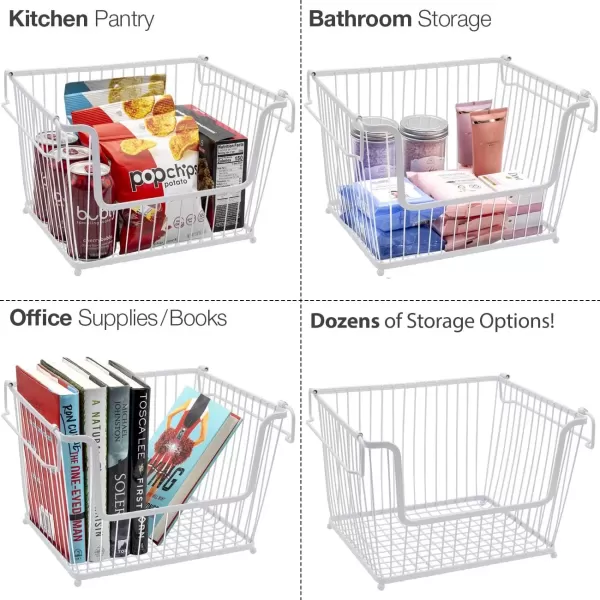 imageSorbus Farmhouse Scoop Storage Bin Wire Baskets with Handles Stackable Basket Set Organizers for Home Kitchen Pantry Bathroom Laundry Closet Organization Iron Metal 6Pack WhiteWhite