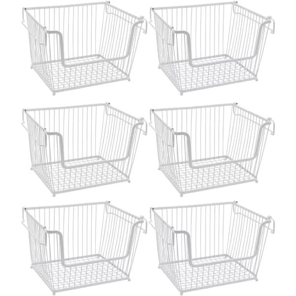 imageSorbus Farmhouse Scoop Storage Bin Wire Baskets with Handles Stackable Basket Set Organizers for Home Kitchen Pantry Bathroom Laundry Closet Organization Iron Metal 6Pack WhiteWhite