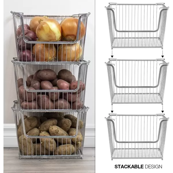 imageSorbus Farmhouse Scoop Storage Bin Wire Baskets with Handles Stackable Basket Set Organizers for Home Kitchen Pantry Bathroom Laundry Closet Organization Iron Metal 6Pack WhiteSilver