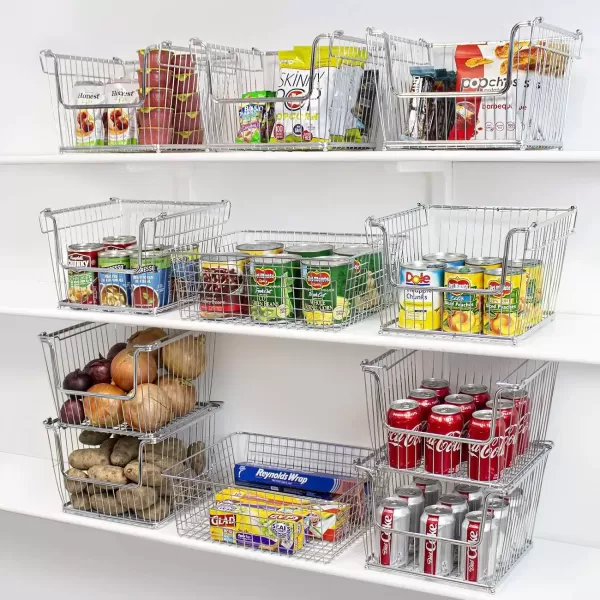 imageSorbus Farmhouse Scoop Storage Bin Wire Baskets with Handles Stackable Basket Set Organizers for Home Kitchen Pantry Bathroom Laundry Closet Organization Iron Metal 6Pack WhiteSilver