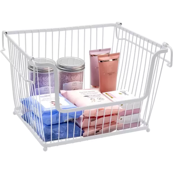 imageSorbus Farmhouse Scoop Storage Bin Wire Baskets with Handles Stackable Basket Set Organizers for Home Kitchen Pantry Bathroom Laundry Closet Organization Iron Metal 6Pack WhiteWhite