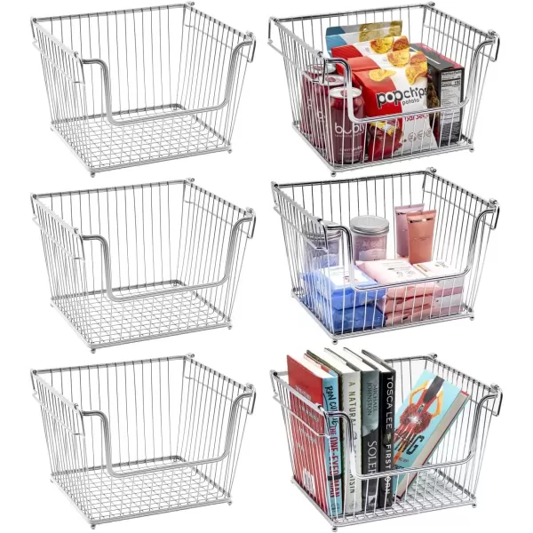 imageSorbus Farmhouse Scoop Storage Bin Wire Baskets with Handles Stackable Basket Set Organizers for Home Kitchen Pantry Bathroom Laundry Closet Organization Iron Metal 6Pack WhiteSilver