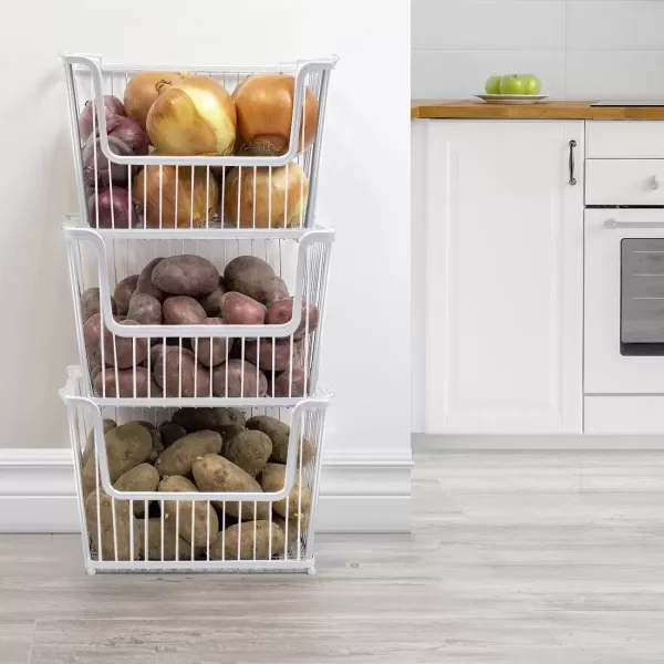 imageSorbus Farmhouse Scoop Storage Bin Wire Baskets with Handles Stackable Basket Set Organizers for Home Kitchen Pantry Bathroom Laundry Closet Organization Iron Metal 6Pack WhiteWhite