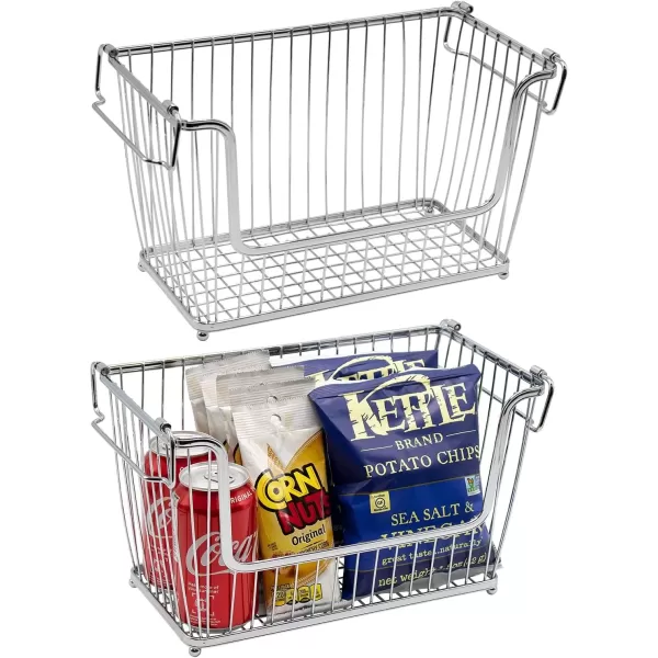 imageSorbus Farmhouse Wire Baskets with Handles Potato and Onion Storage Vegetable Baskets for Kitchen Organizers for Pantry Laundry Closet Organization Iron Metal 2Pack SilverSilver