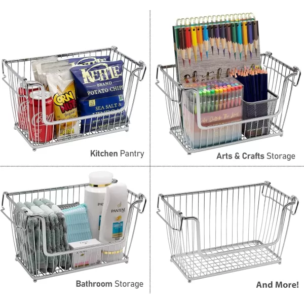 imageSorbus Farmhouse Wire Baskets with Handles Potato and Onion Storage Vegetable Baskets for Kitchen Organizers for Pantry Laundry Closet Organization Iron Metal 2Pack SilverSilver