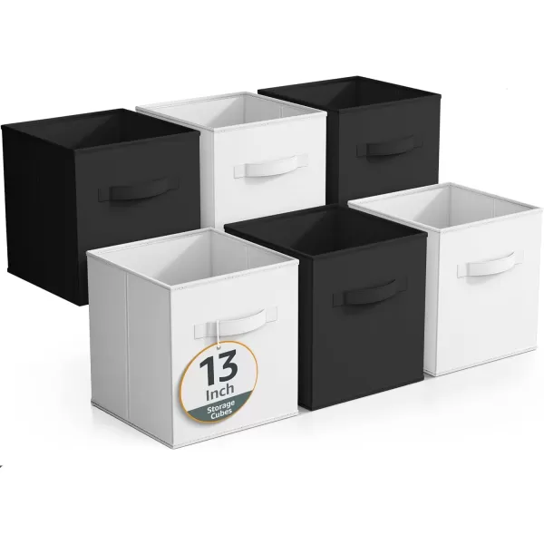 imageSorbus Foldable Storage Cubes  6 Pack 11 Inch Fabric Foldable Storage and Organization Versatile Use Collapsible Storage Lightweight and DurableBlack  White
