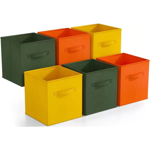 imageSorbus Foldable Storage Cubes  6 Pack 11 Inch Fabric Foldable Storage and Organization Versatile Use Collapsible Storage Lightweight and DurableDark Yellow Green  Orange