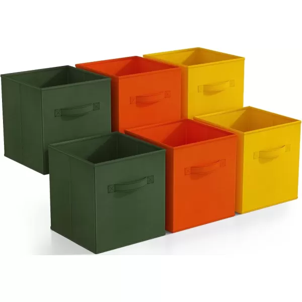 imageSorbus Foldable Storage Cubes  6 Pack 11 Inch Fabric Foldable Storage and Organization Versatile Use Collapsible Storage Lightweight and DurableDark Yellow Green  Orange