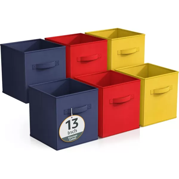 imageSorbus Foldable Storage Cubes  6 Pack 11 Inch Fabric Foldable Storage and Organization Versatile Use Collapsible Storage Lightweight and DurableMulti  Yellow Red Navy