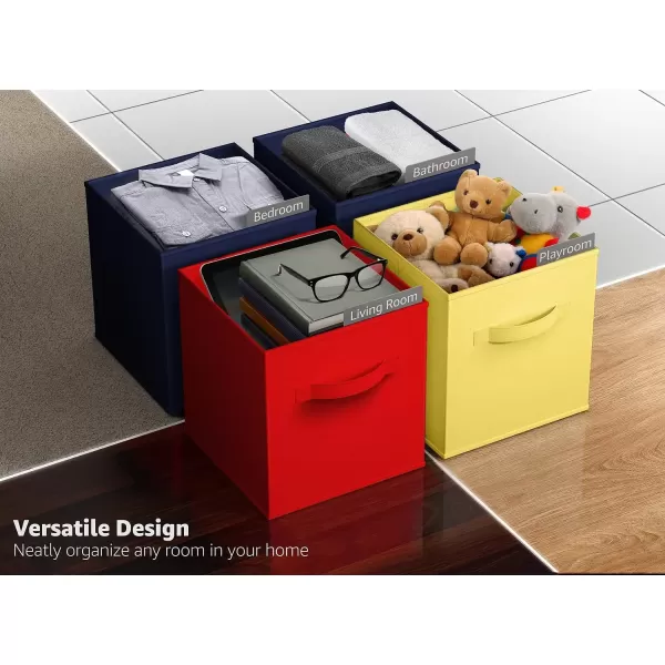 imageSorbus Foldable Storage Cubes  6 Pack 11 Inch Fabric Foldable Storage and Organization Versatile Use Collapsible Storage Lightweight and DurableMulti  Yellow Red Navy