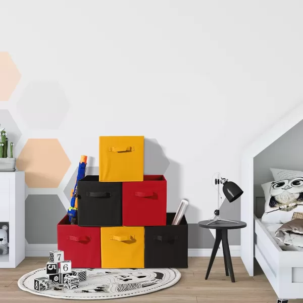 imageSorbus Foldable Storage Cubes  6 Pack 11 Inch Fabric Foldable Storage and Organization Versatile Use Collapsible Storage Lightweight and DurableMulti  Yellow Red Navy