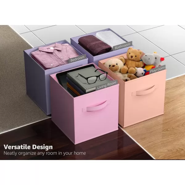 imageSorbus Foldable Storage Cubes  6 Pack 11 Inch Fabric Foldable Storage and Organization Versatile Use Collapsible Storage Lightweight and DurablePastel Pink Orange Purple