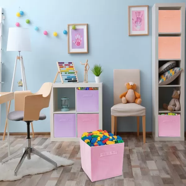 imageSorbus Foldable Storage Cubes  6 Pack 11 Inch Fabric Foldable Storage and Organization Versatile Use Collapsible Storage Lightweight and DurablePastel Pink Orange Purple