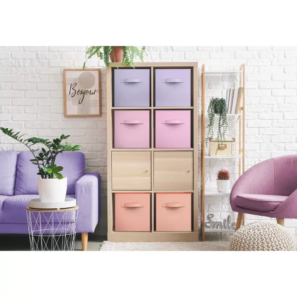 imageSorbus Foldable Storage Cubes  6 Pack 11 Inch Fabric Foldable Storage and Organization Versatile Use Collapsible Storage Lightweight and DurablePastel Pink Orange Purple