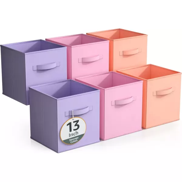 imageSorbus Foldable Storage Cubes  6 Pack 11 Inch Fabric Foldable Storage and Organization Versatile Use Collapsible Storage Lightweight and DurablePastel Pink Orange Purple
