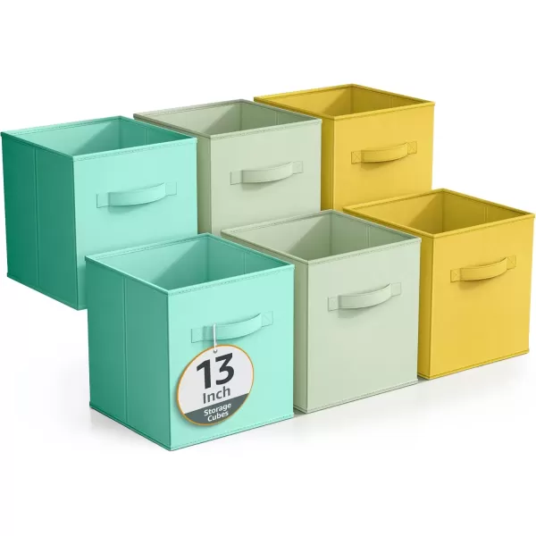 imageSorbus Foldable Storage Cubes  6 Pack 11 Inch Fabric Foldable Storage and Organization Versatile Use Collapsible Storage Lightweight and DurablePastel Blue Green Yellow